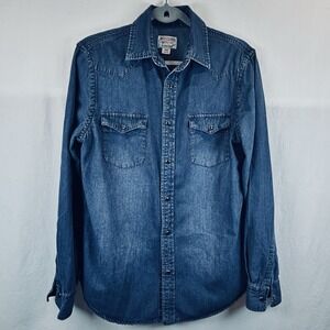 VTG Y2K Dark Denim Jean Long Sleeve Shirt Rustic Yoke Rodeo Western Festival MED